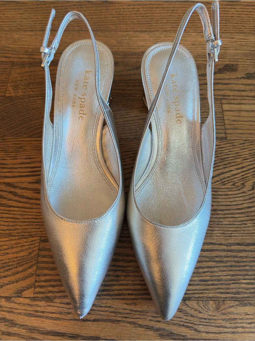 Metallic Silver Slingback Block Heel Pumps - Picture 5 of 5
